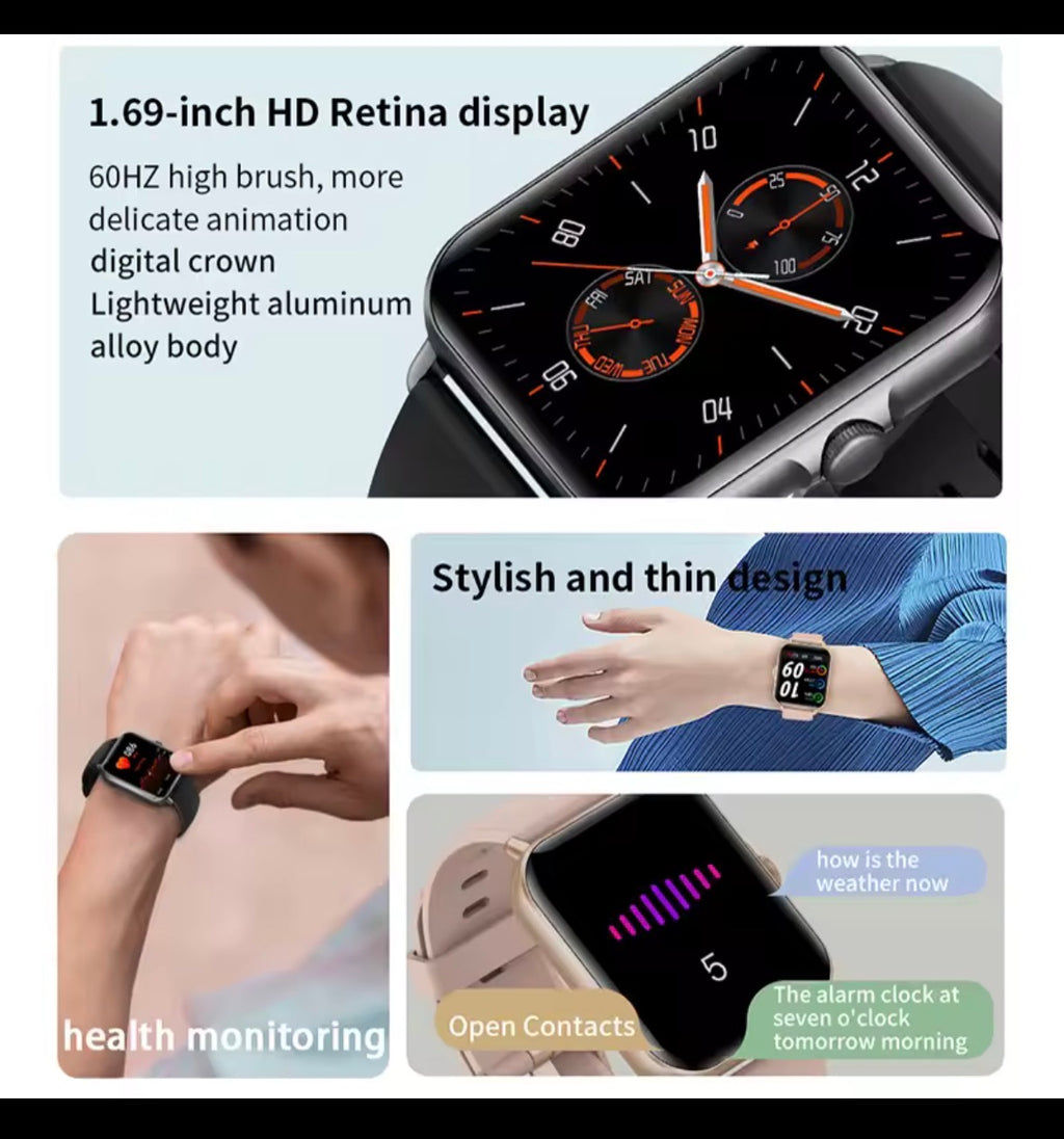 Montre Connectée Femme Homme, 1.96" Intelligente pour Android iOS