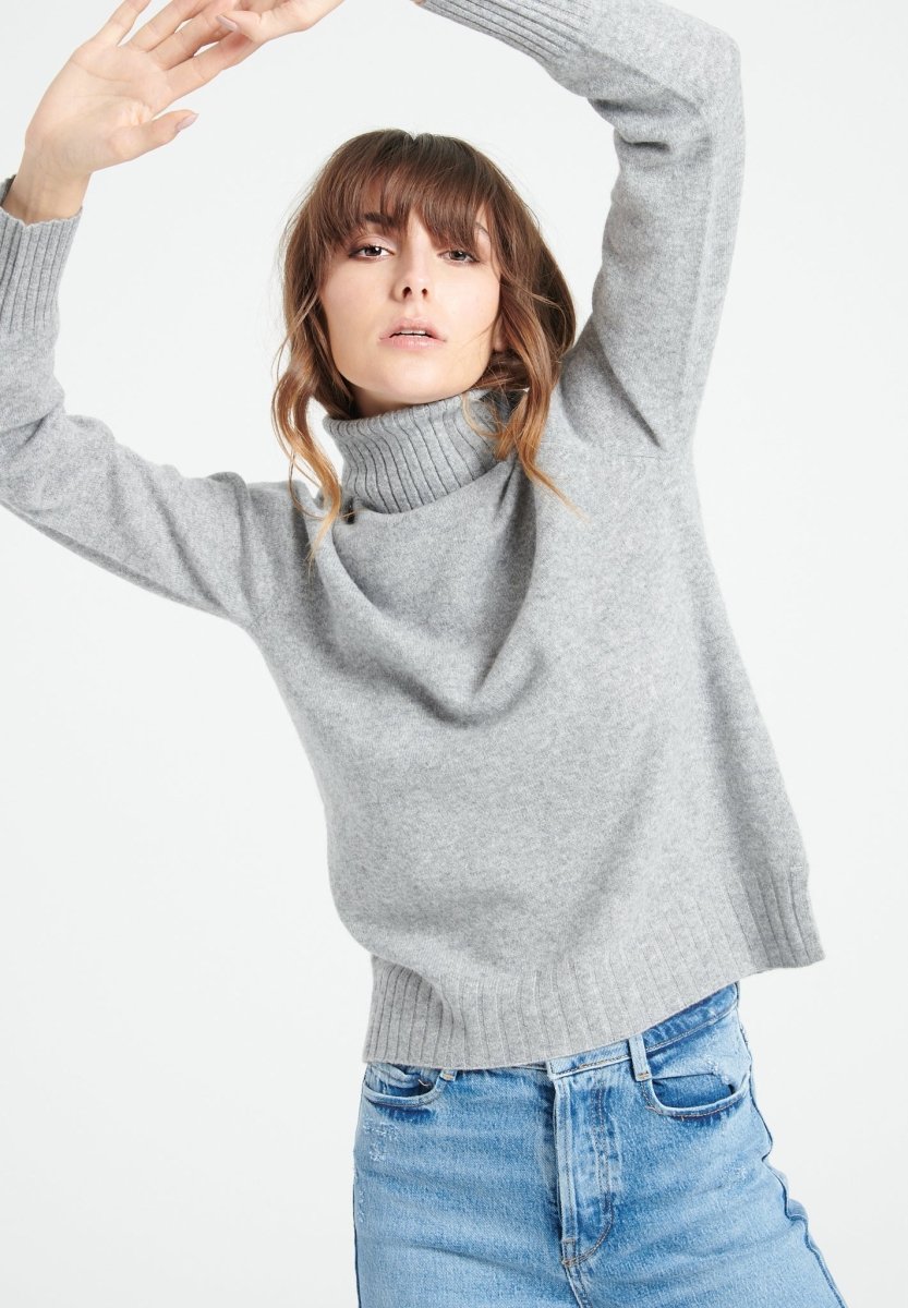 Pull col roulé femme en cachemire gris clair - LILLY 22