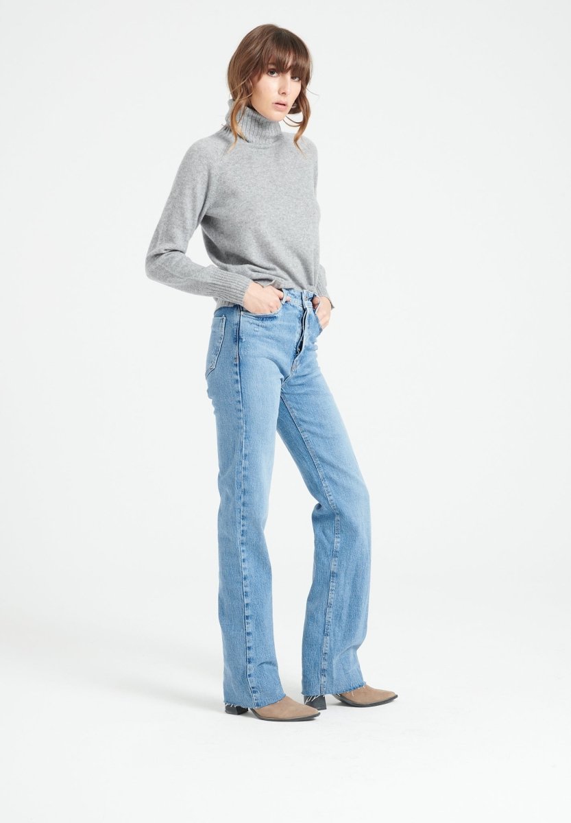 Pull col roulé femme en cachemire gris clair - LILLY 22